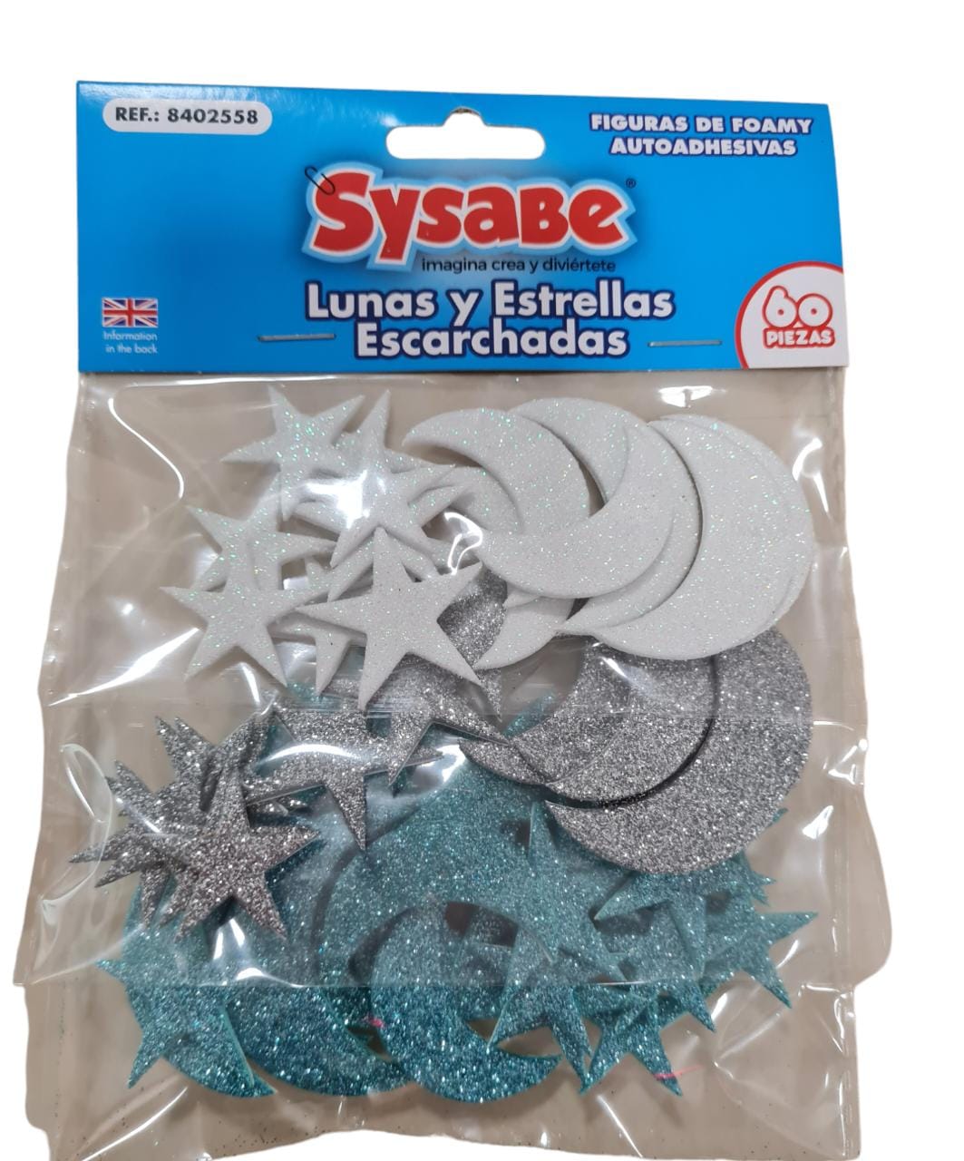 FIGURAS FOAMY AUTOADHESIVAS LUNAS Y ESTRELLAS ESCARCHADAS