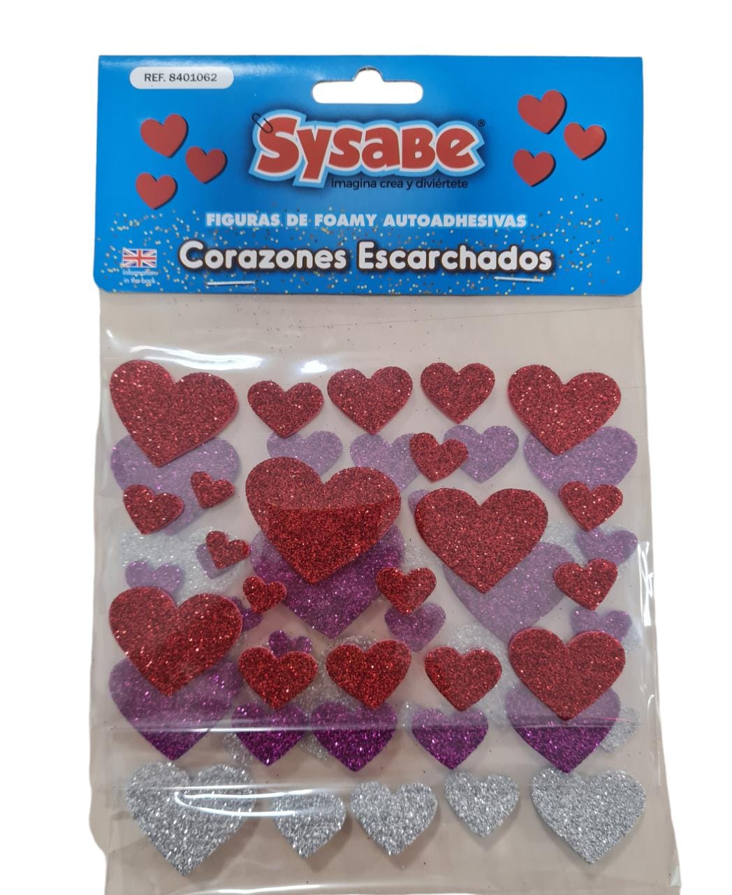 FIGURAS FOAMY AUTOADHESIVAS CORAZONES ESCARCHADOS