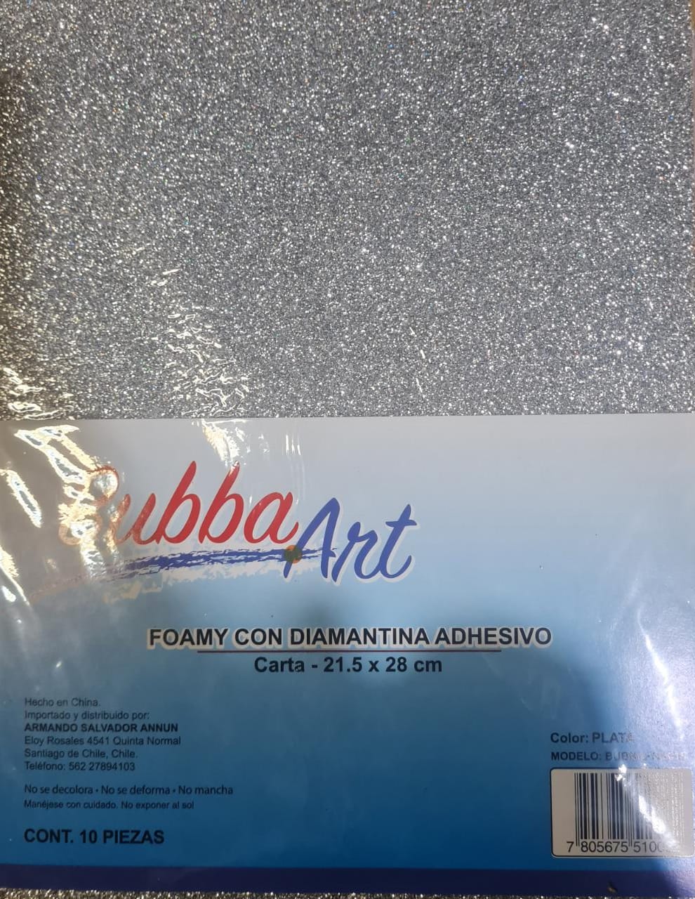 GOMA EVA GLITTER CARTA ADHESIVO PLATA